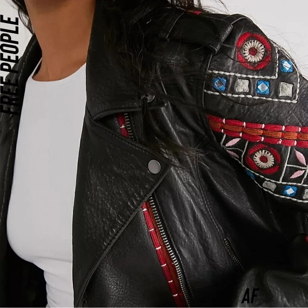 FREE PEOPLE MARI MOTO LEATHER JACKET NEW MEDIUM - Picture 3 of 16
